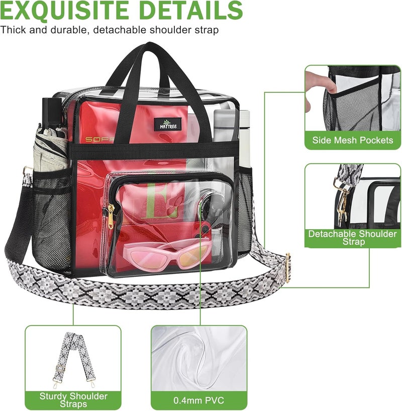MAYTREE Clear Bag for Stadium Events, 12x6x12 Clear Tote Bag with Removable Strap, Transparent Bag for Concert Sports Festival, White Block-Strap - Image 4